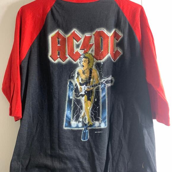 vintage 80’s AC/DC FLICK OF THE SWITCH double sided 3/4 sleeve tee shirt MEDIUM - Picture 7 of 7